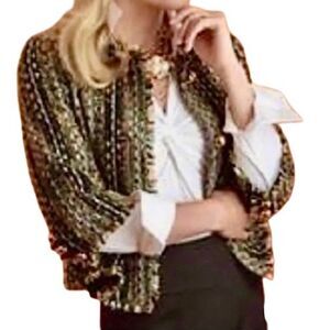 CAbi Paris 3/4 Sleeve Tweed Blazer in Black/Brown/Gold Women’s M